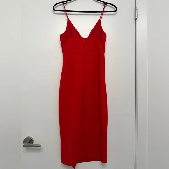 Red Spaghetti-Strap Midi Dress with Front Slit - Picture 4 of 6